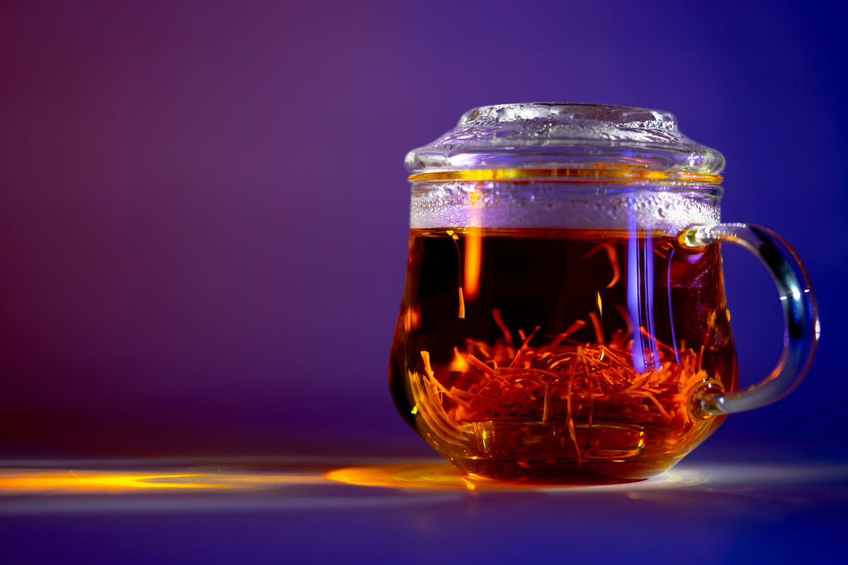 Saffron Tea in a glass jar. 