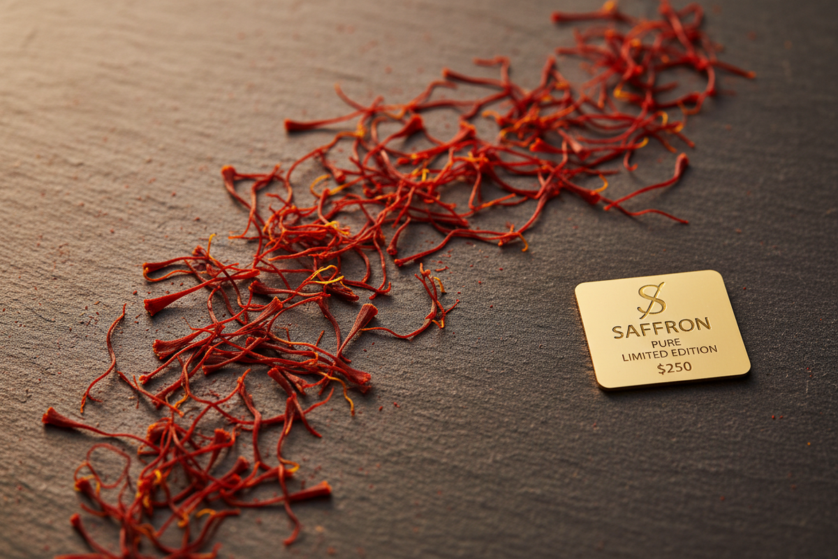 saffron Threads with a golden price badge
