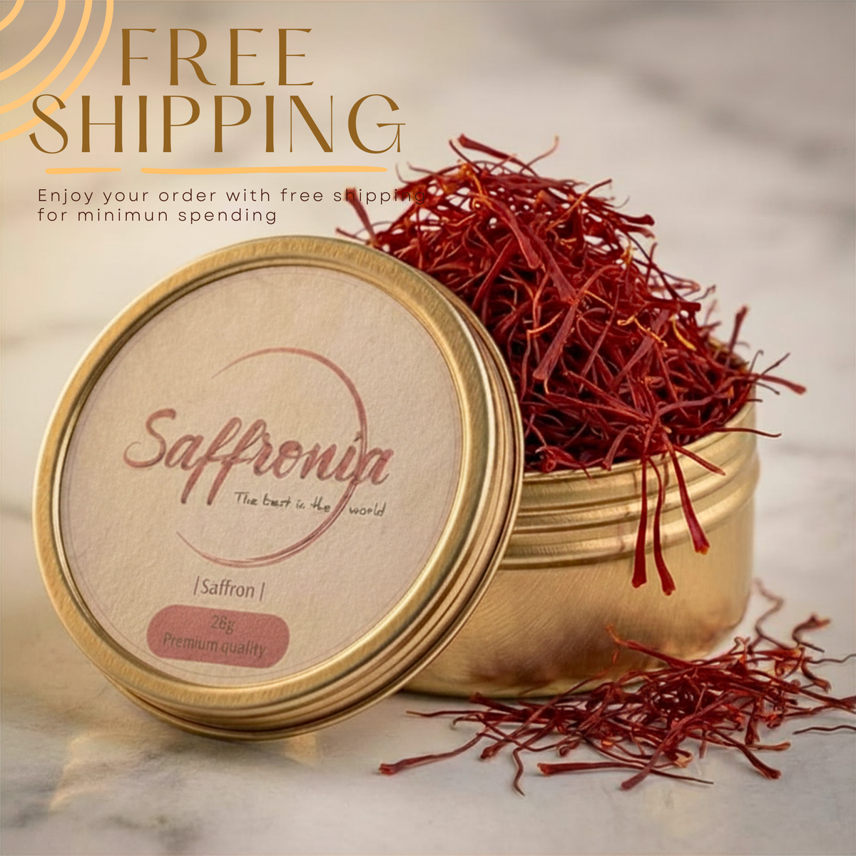 Saffronia Grade 1 Super Negin saffron threads, 28g golden jar.